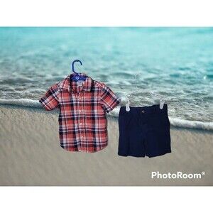 Boy's Carter's 2PC Outfit Plaid Shirt 24M‎ & Carter's 2t Short (E73)